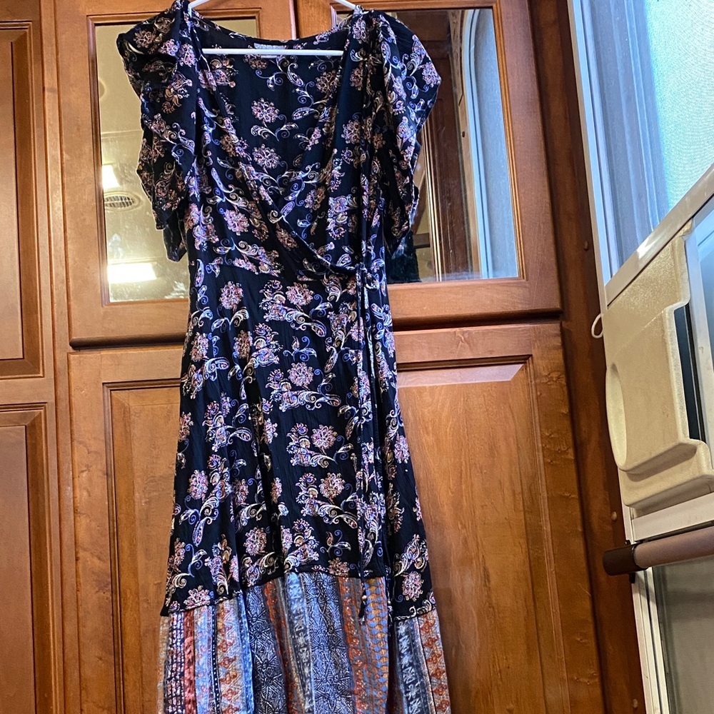 Angie Black, Navy, Pink Floral Large Wrap Dress Hippie Boho Whimsigoth Summer
